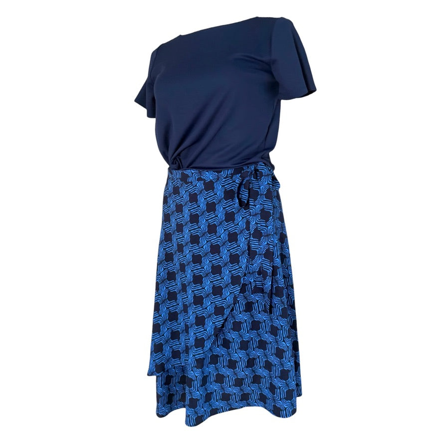 BOW2FLOW Wickelrock Tanzrock - ein Unikat in Gr. L / XL / XXL - Blau mit Dunkelblau Wellenmuster