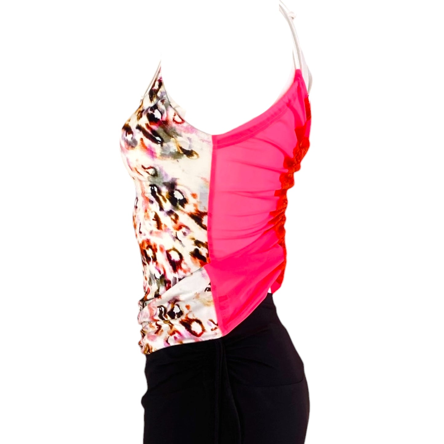 Tanztop Tangotop - ein UNIKAT in Gr. XS - PECARO Confetti-Jersey, Mesh Neonpink und Spitze Orange