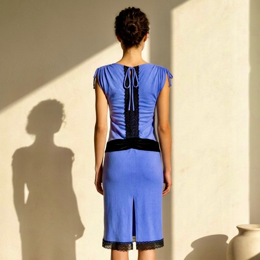 Tanzkleid Tangokleid - ein Unikat in Gr. S - Himmelblau mit schwarzer Spitze