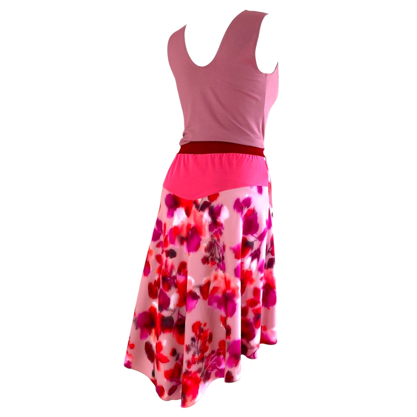 Falda de tango - una pieza única en talla S - Acuarela rojo rosa