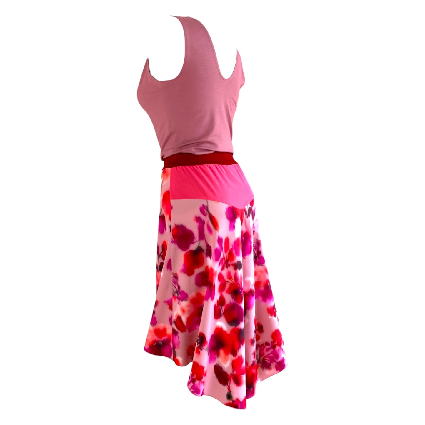 Falda de tango - una pieza única en talla S - Acuarela rojo rosa