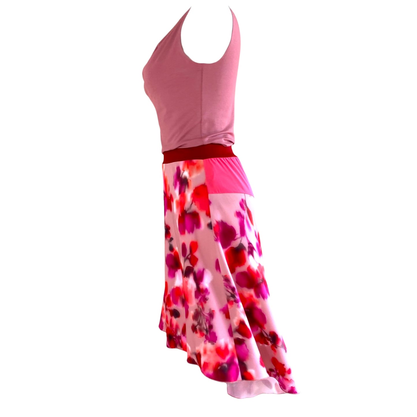 Falda de tango - una pieza única en talla S - Acuarela rojo rosa