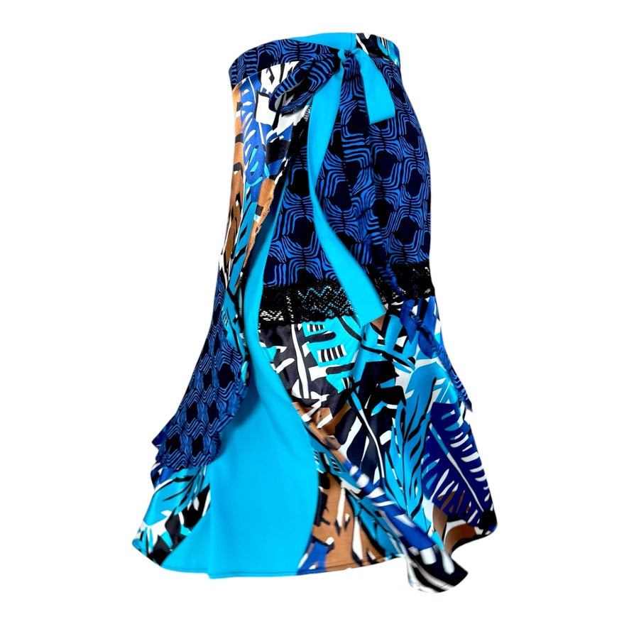 BOW2FLOW Wickelrock Tanzrock - ein Unikat in Gr. L / XL / XXL - Blautöne,Wellenmuster und Palmenmuster