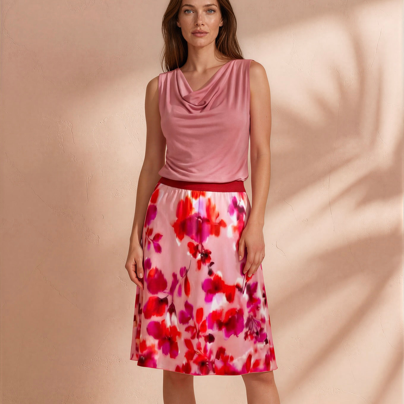 Falda de tango - una pieza única en talla S - Acuarela rojo rosa