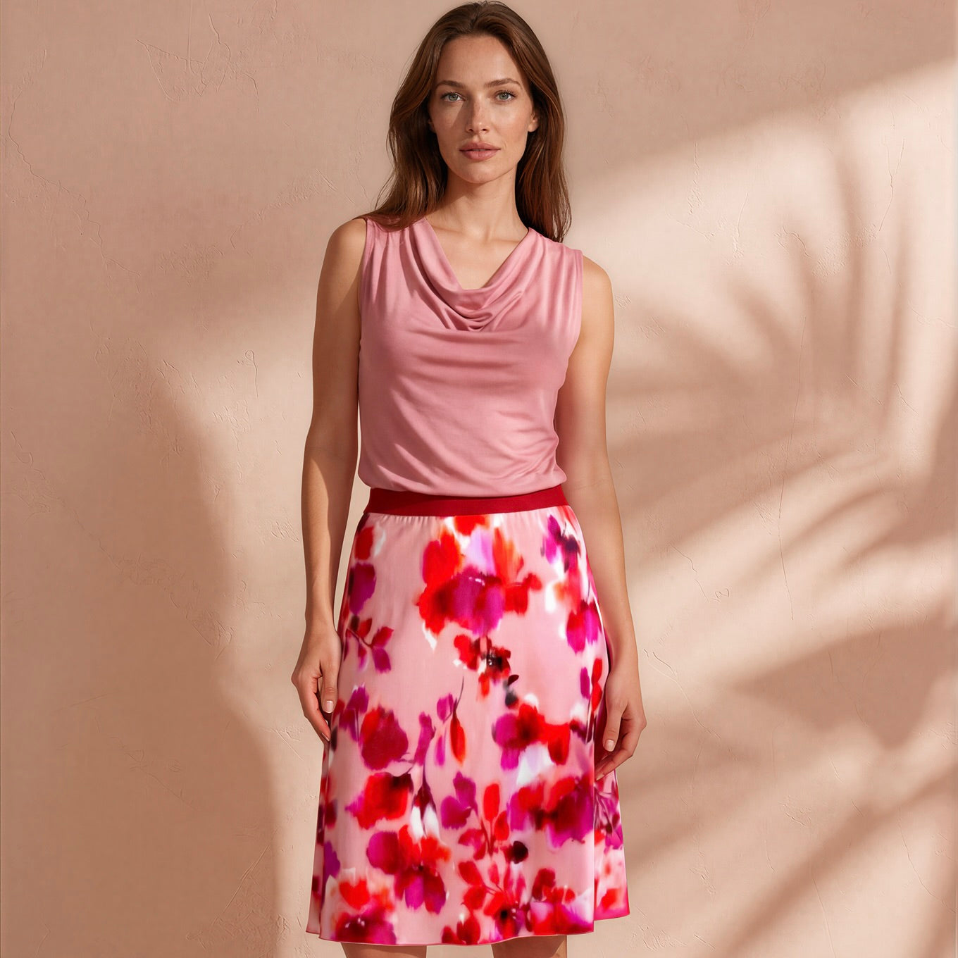 Falda de tango - una pieza única en talla S - Acuarela rojo rosa