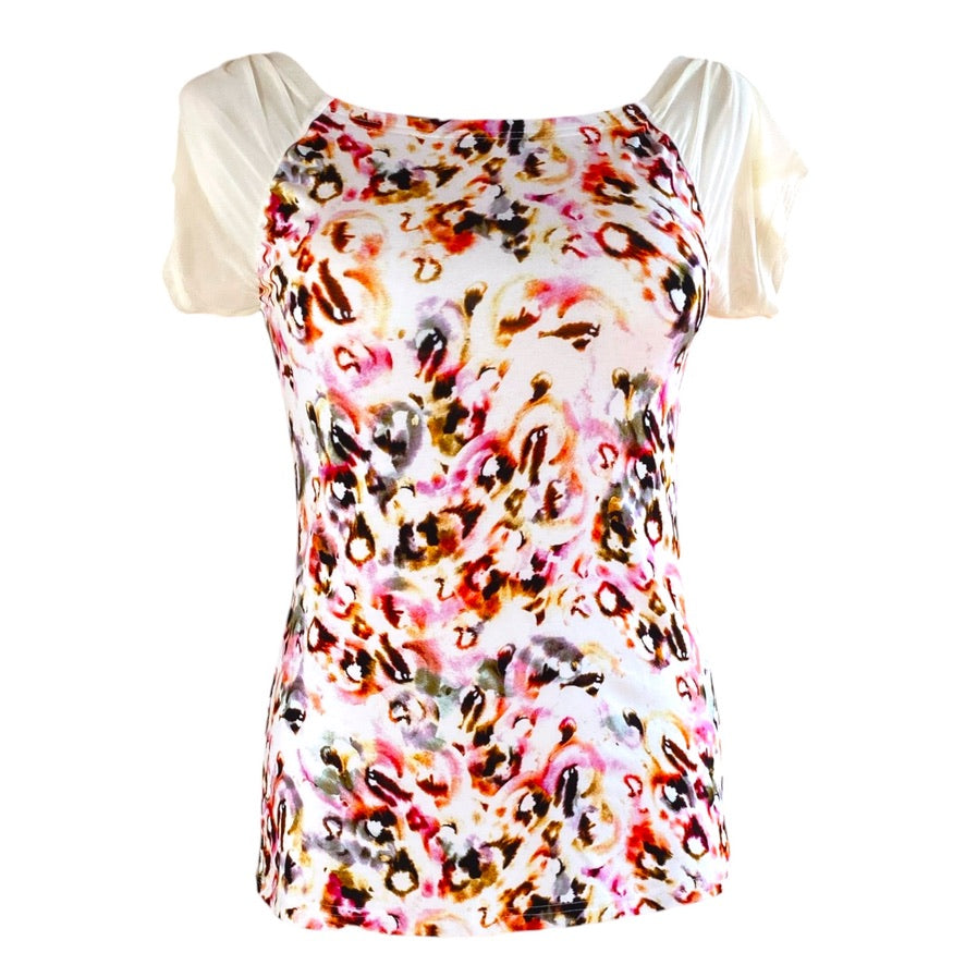 Tanzshirt Tangoshirt - ein Unikat in Gr. M - PECARO Confetti-Viskose, Ärmel Mesh in Creme