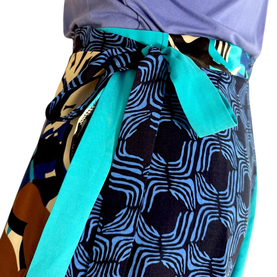 BOW2FLOW Wickelrock Tanzrock - ein Unikat in Gr. L / XL / XXL - Blautöne,Wellenmuster und Palmenmuster