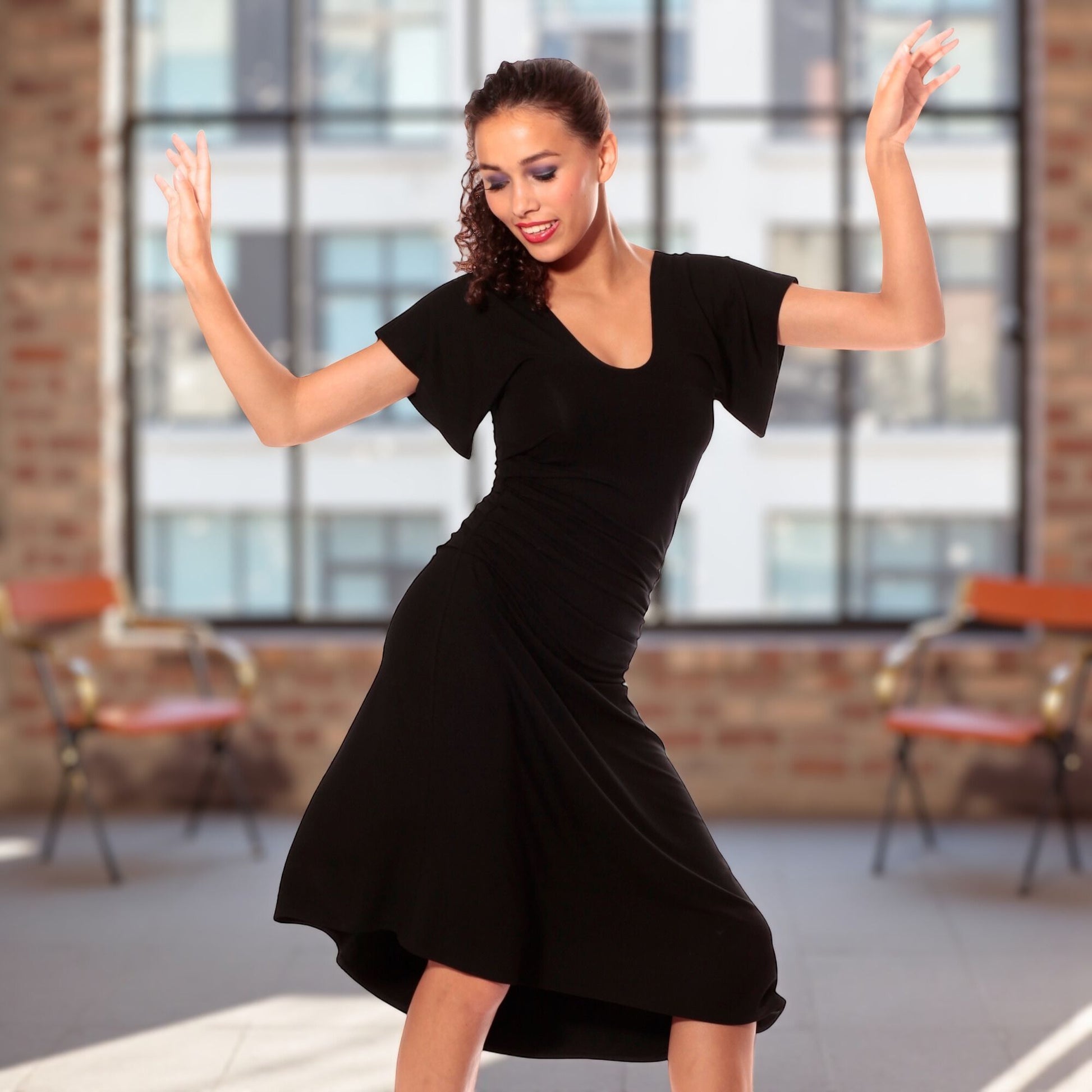 black salsa dress Black Tango Dress One Shoulder Stretch Latin Dance Dress Argentine Tango, Salsa, Ballroom Party Outfit
