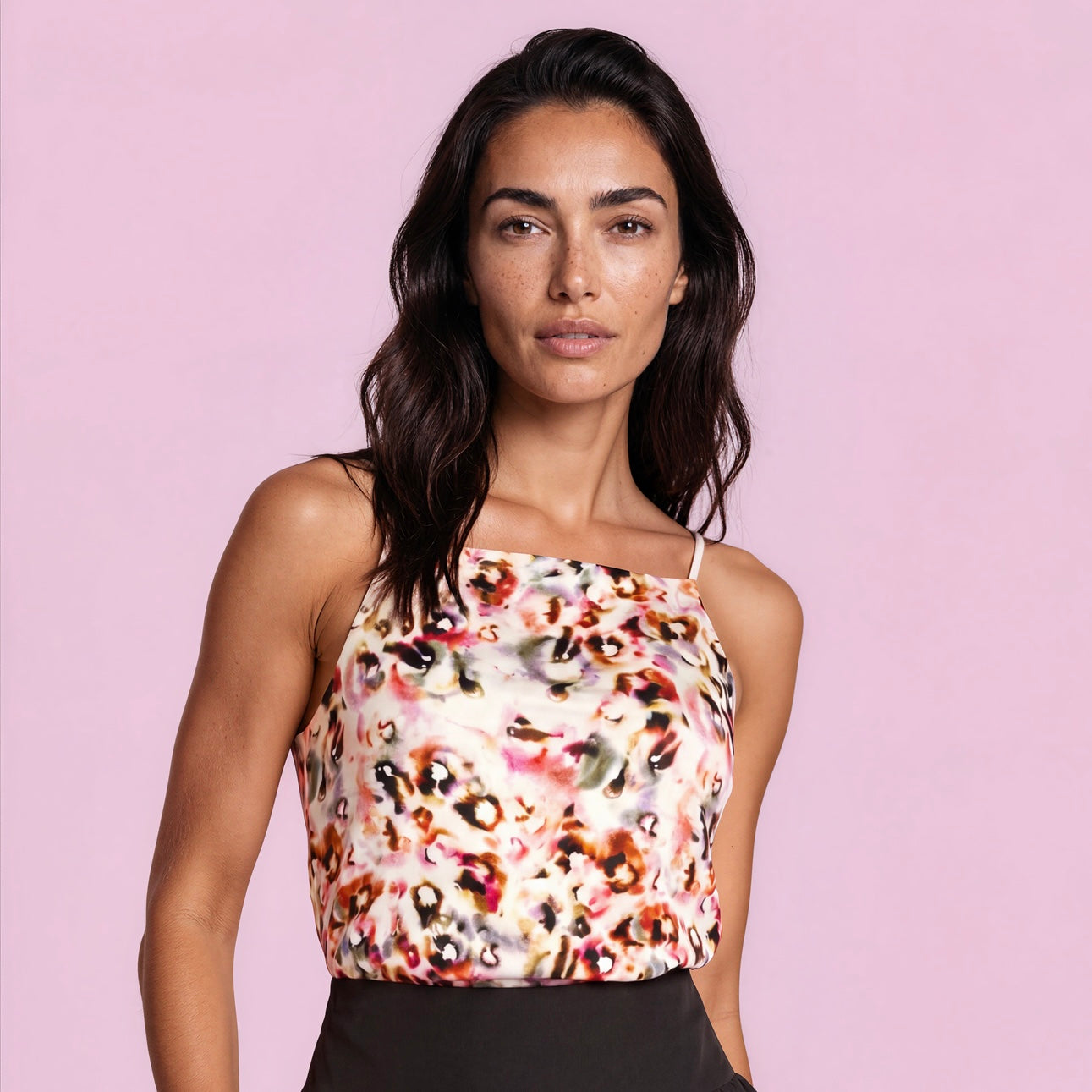 Tanztop Tangotop - ein UNIKAT in Gr. XS - PECARO Confetti-Jersey, Mesh Neonpink und Spitze Orange