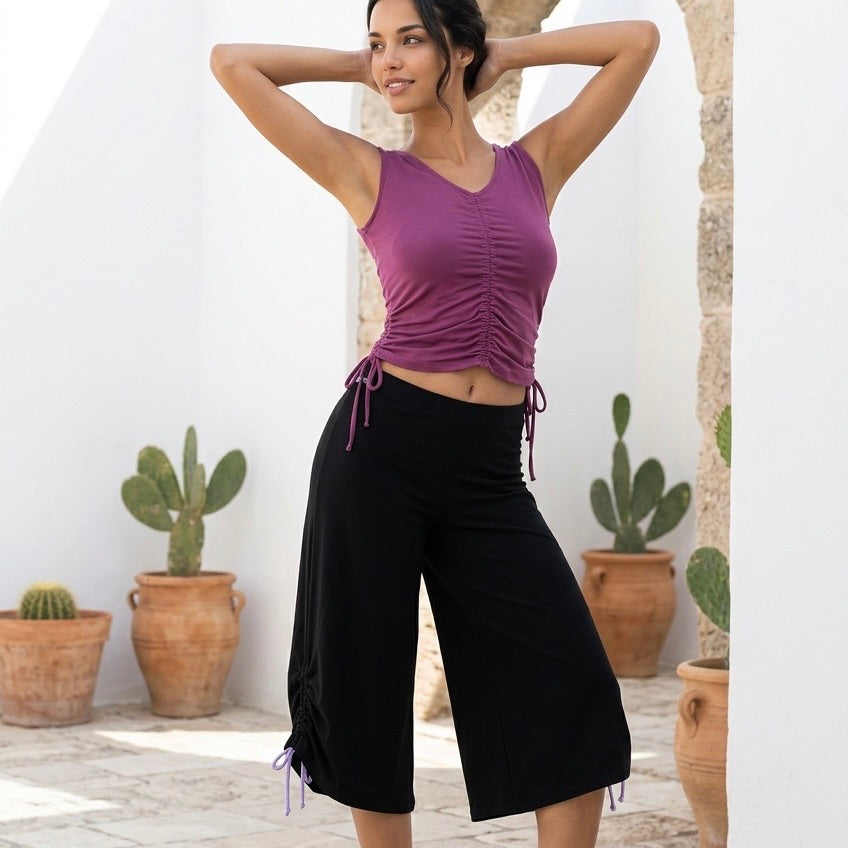 Tangohose Linz – Seitlich raffbar, fliederfarben verziert, einfach schön - jetzt auch Gr. XL