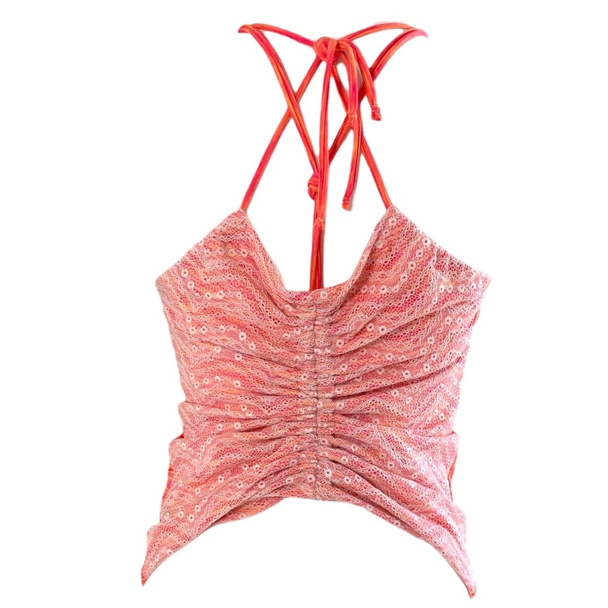 Tanztop Tangotop - ein UNIKAT in Gr. S - Koralle Meliert mit Spitze in Creme