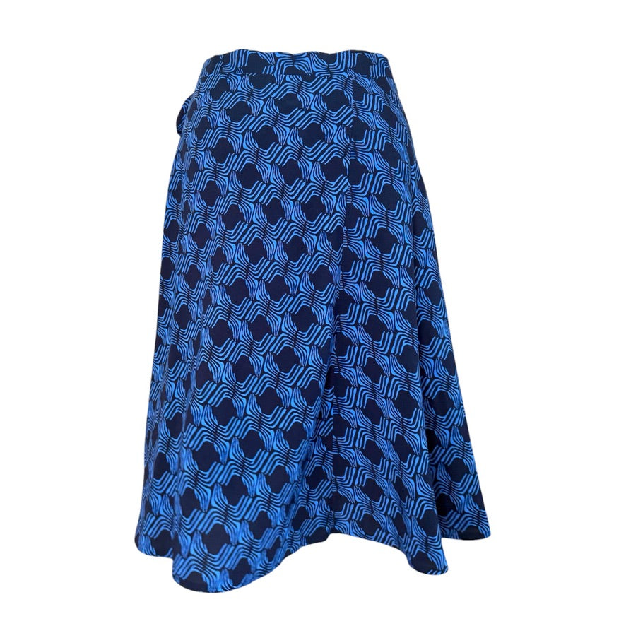 BOW2FLOW Wickelrock Tanzrock - ein Unikat in Gr. L / XL / XXL - Blau mit Dunkelblau Wellenmuster