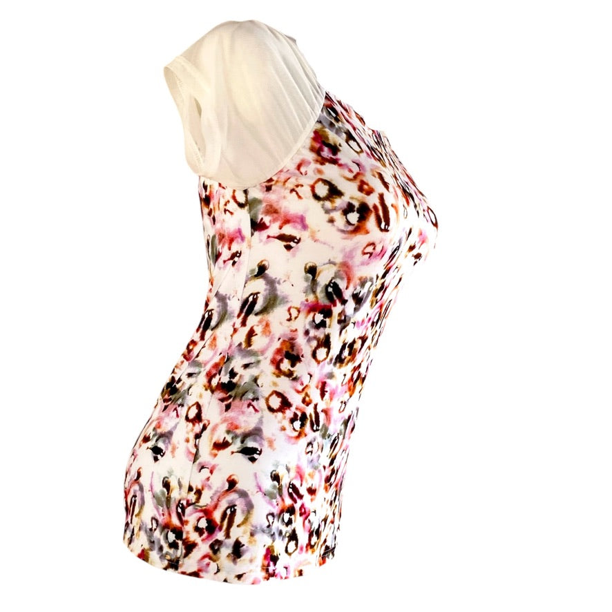 Tanzshirt Tangoshirt - ein Unikat in Gr. M - PECARO Confetti-Viskose, Ärmel Mesh in Creme