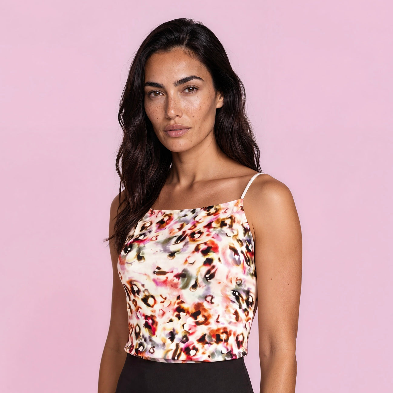 Tanztop Tangotop - ein UNIKAT in Gr. XS - PECARO Confetti-Jersey, Mesh Neonpink und Spitze Orange