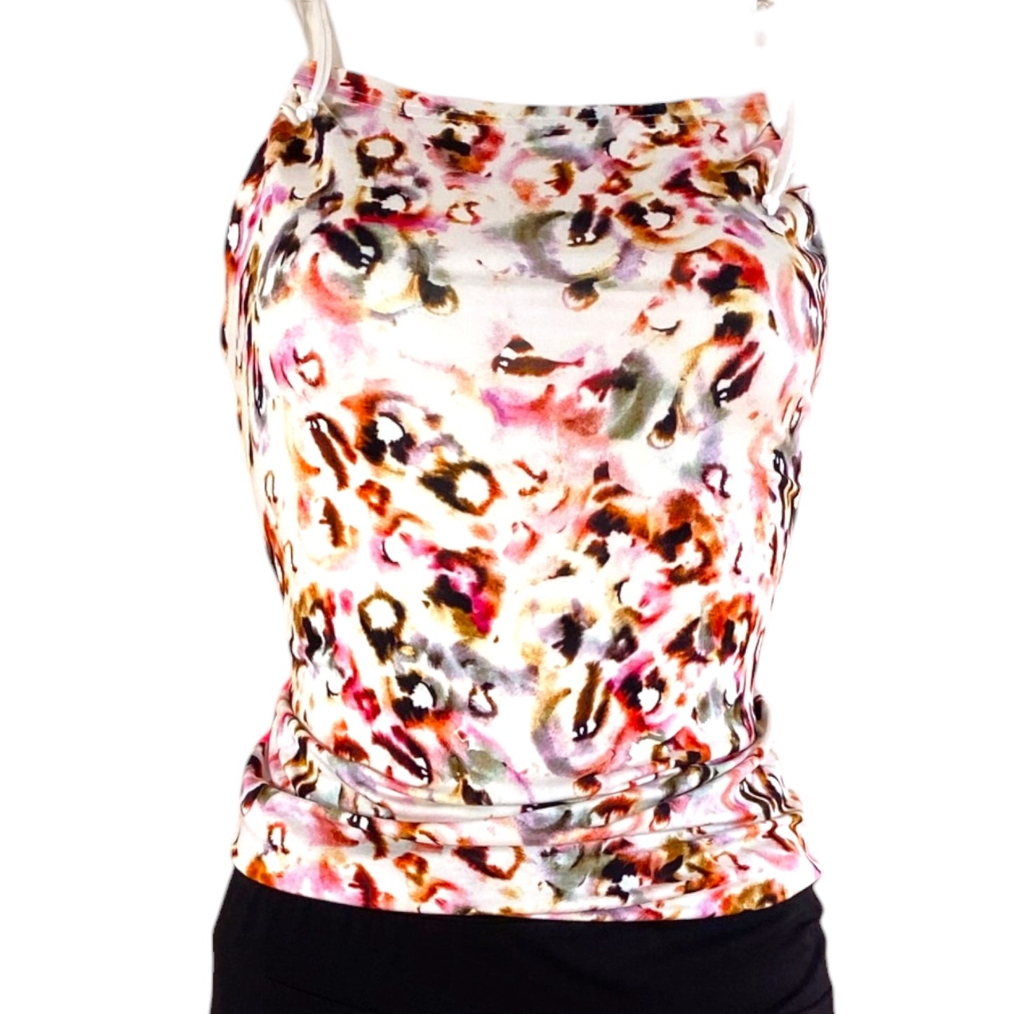 Tanztop Tangotop - ein UNIKAT in Gr. XS - PECARO Confetti-Jersey, Mesh Neonpink und Spitze Orange