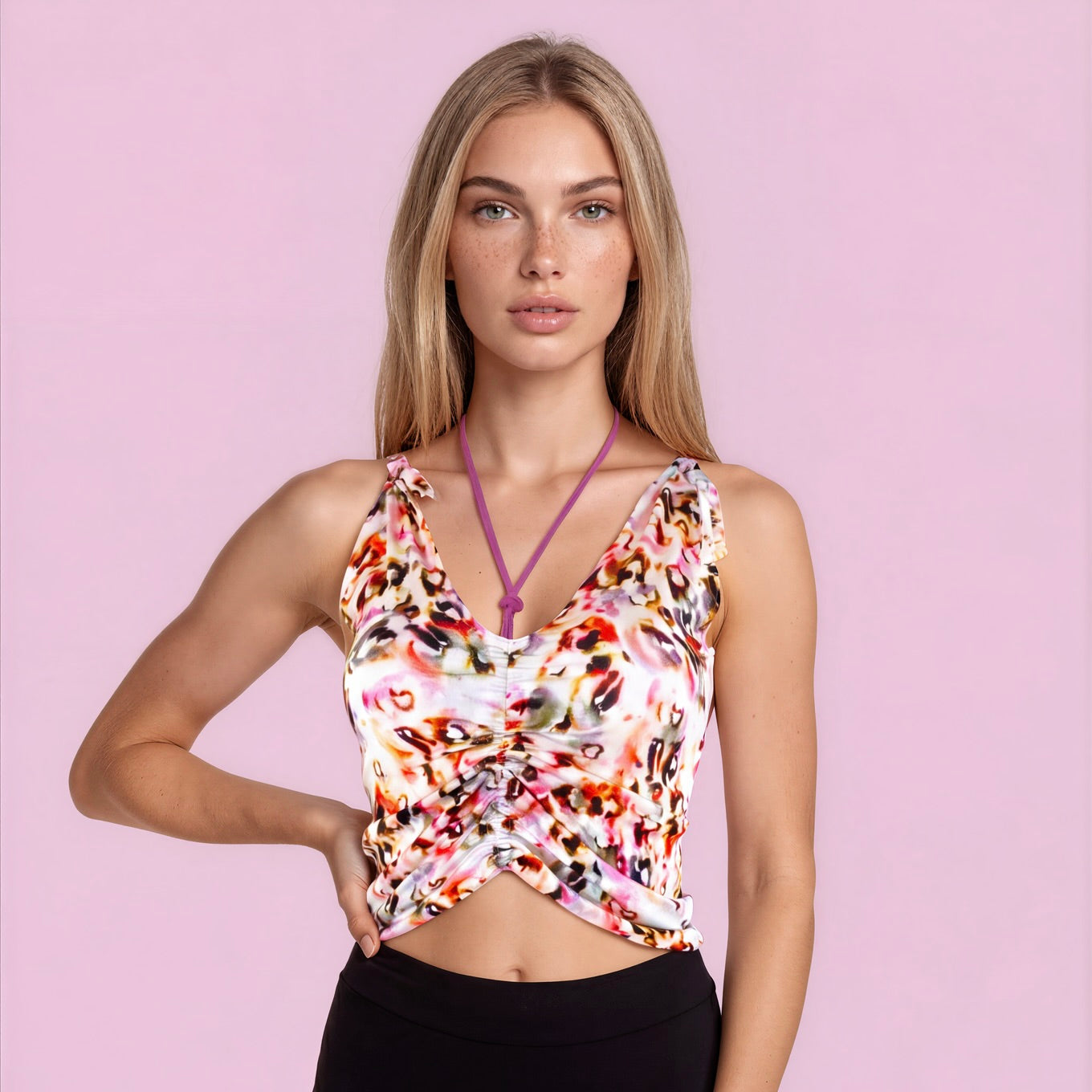 Tangotop Tanztop  - ein Unikat in Gr. M - PECARO-Confetti Jersey, Band Wilde Orchidee