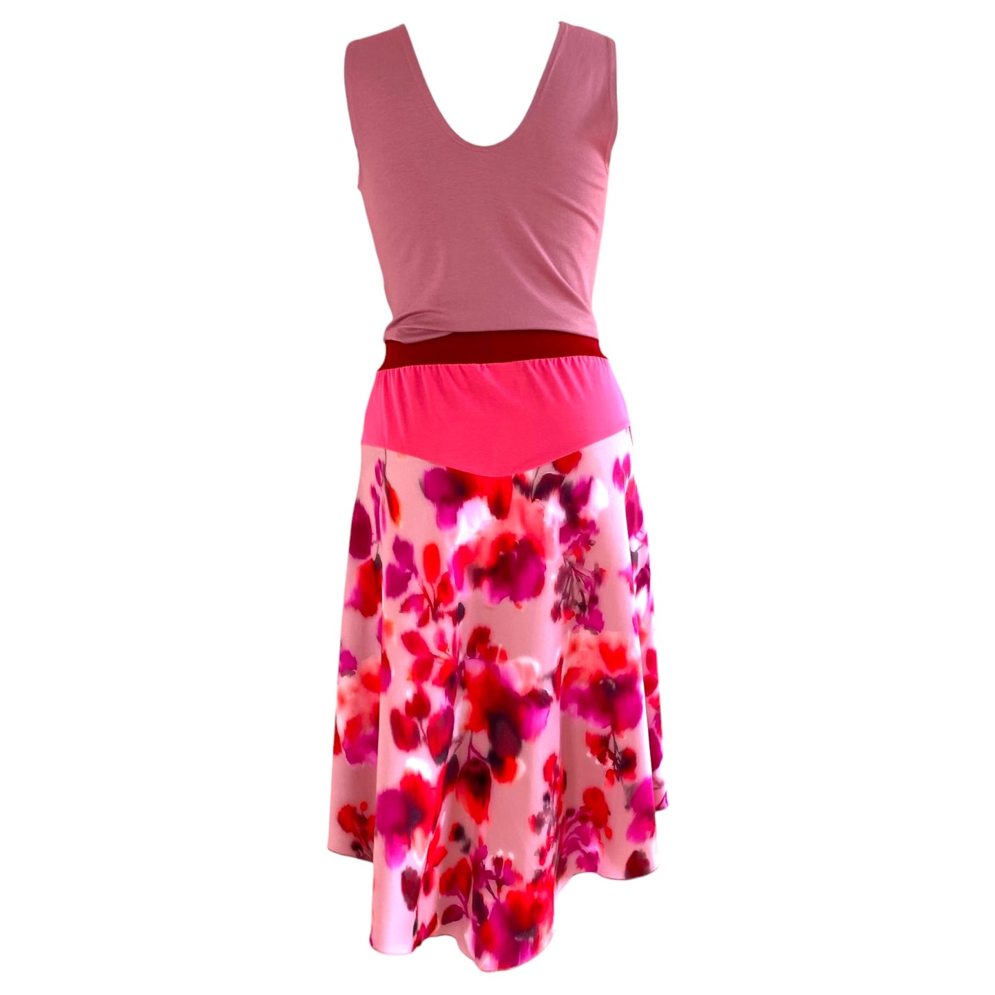 Falda de tango - una pieza única en talla S - Acuarela rojo rosa