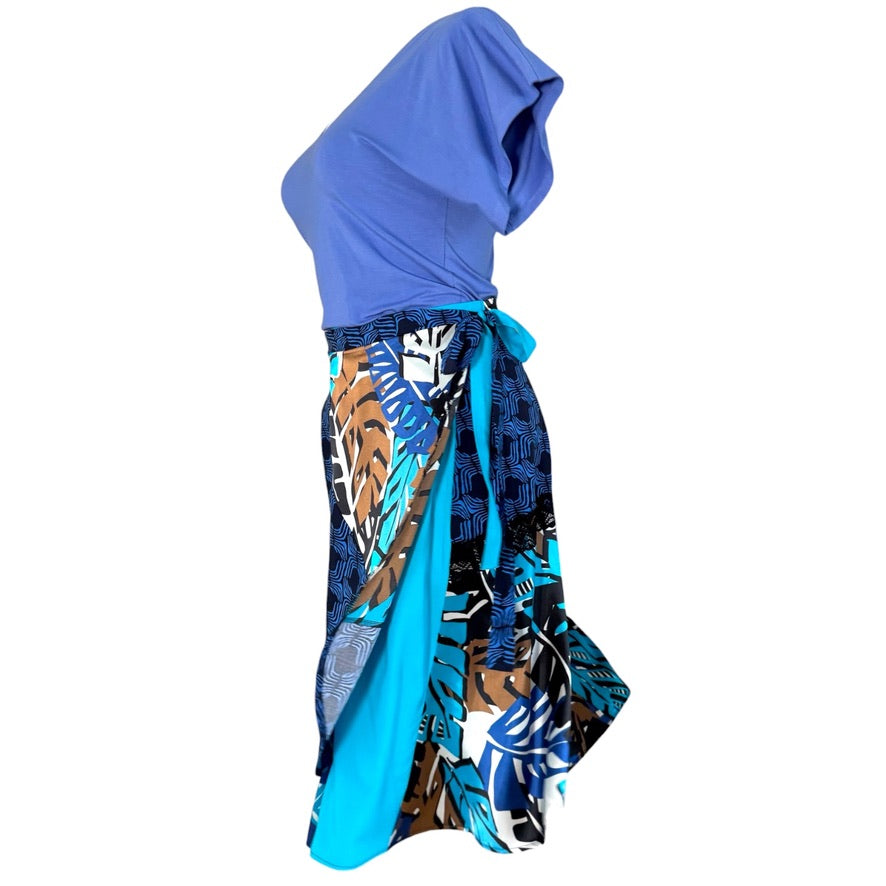 BOW2FLOW Wickelrock Tanzrock - ein Unikat in Gr. L / XL / XXL - Blautöne,Wellenmuster und Palmenmuster