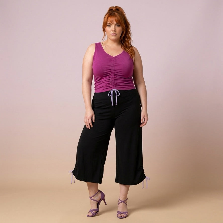 Tangohose Linz – Seitlich raffbar, fliederfarben verziert, einfach schön - jetzt auch Gr. XL
