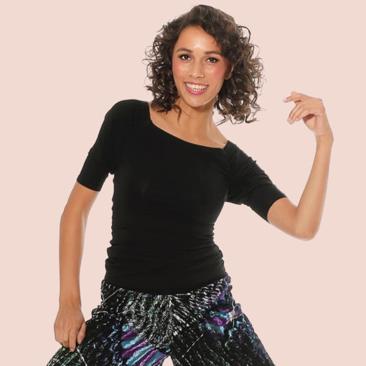 Jersey-Shirt Chicago – 3/4-Arm mit Raffung, schwarz – Tango, Tanz & Basic