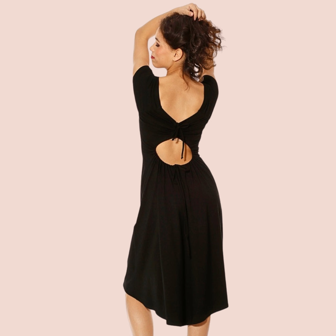 Jerseykleid Costa Brava – hinten länger, schwarz – kleines Schwarzes & Tango