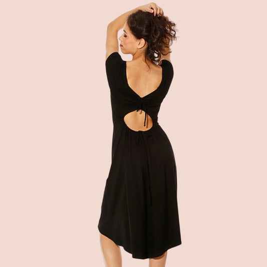 Jerseykleid Costa Brava – hinten länger, schwarz – kleines Schwarzes & Tango