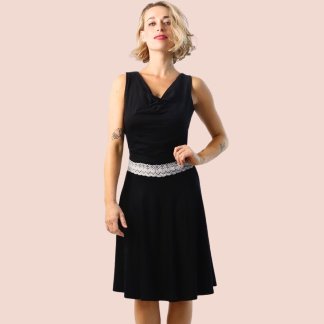 Jerseykleid Ilma – knielang, schwarz mit Creme – Tango, Tanz & Basic