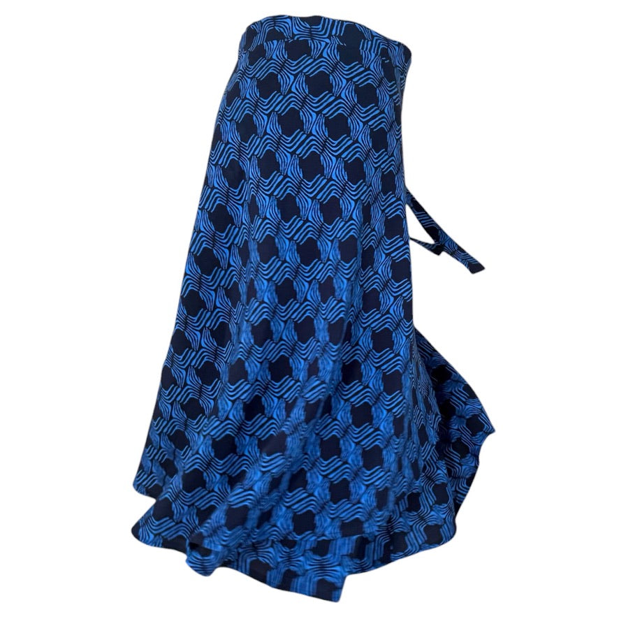 BOW2FLOW Wickelrock Tanzrock - ein Unikat in Gr. L / XL / XXL - Blau mit Dunkelblau Wellenmuster