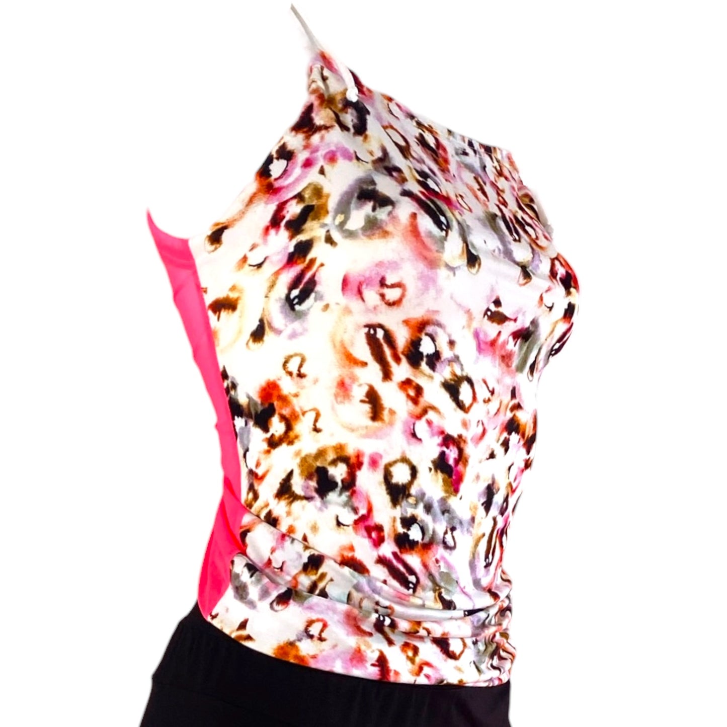 Tanztop Tangotop - ein UNIKAT in Gr. XS - PECARO Confetti-Jersey, Mesh Neonpink und Spitze Orange
