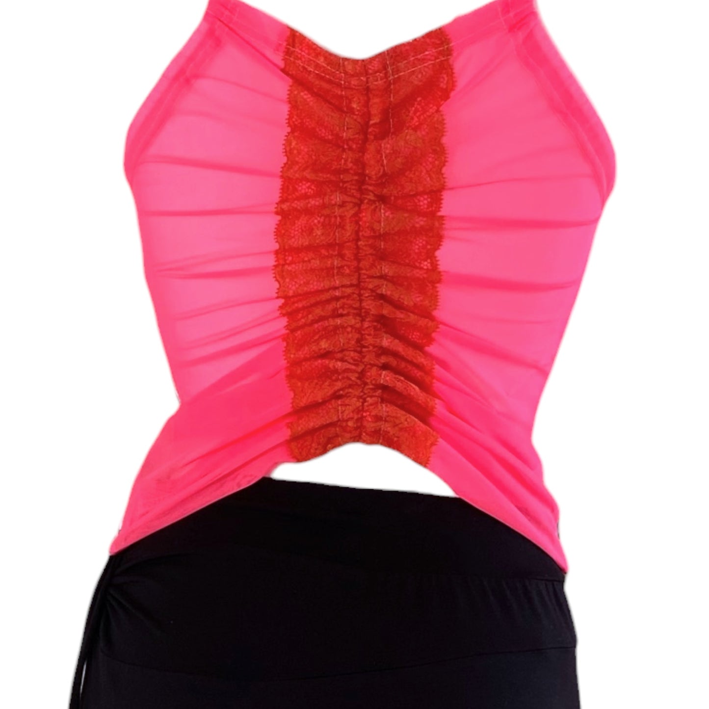 Tanztop Tangotop - ein UNIKAT in Gr. XS - PECARO Confetti-Jersey, Mesh Neonpink und Spitze Orange