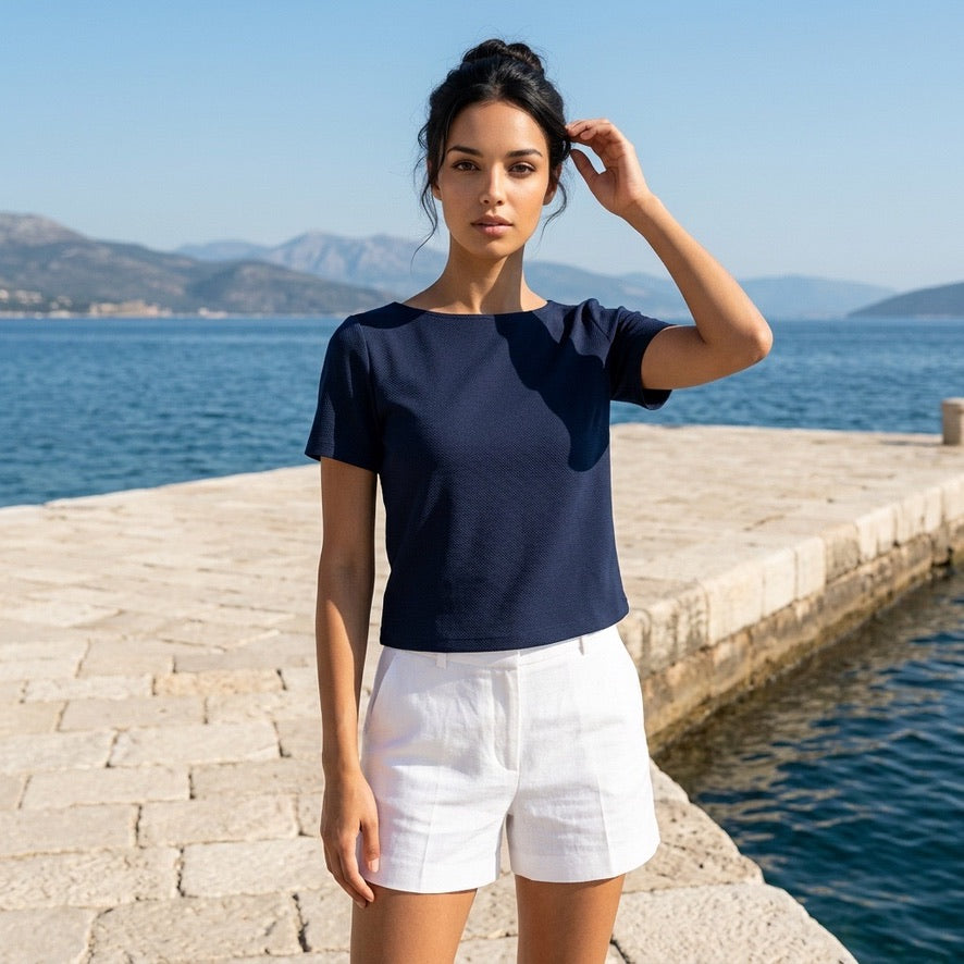 Tangoshirt Tanzshirt- Cropshirt in Marineblau - nur 2x in Gr. M/L
