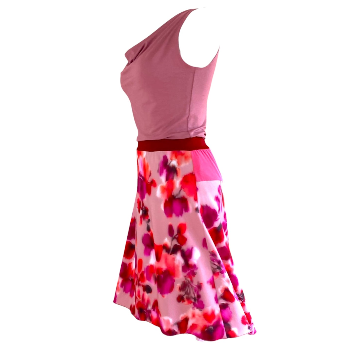 Falda de tango - una pieza única en talla S - Acuarela rojo rosa