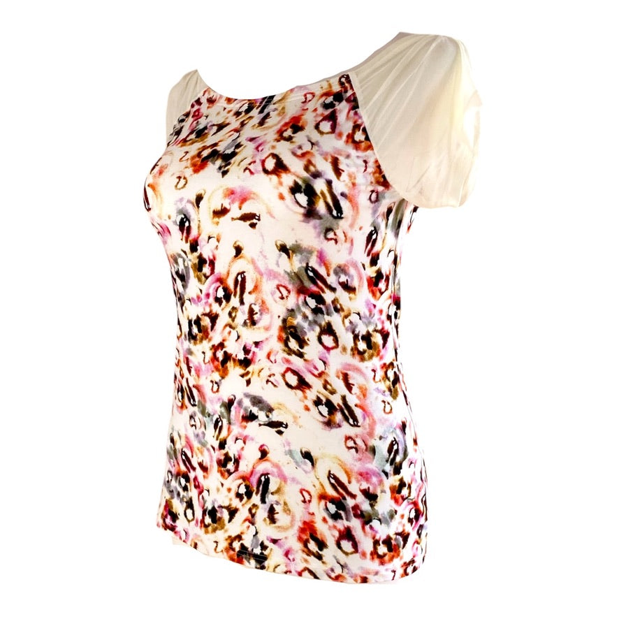 Tanzshirt Tangoshirt - ein Unikat in Gr. M - PECARO Confetti-Viskose, Ärmel Mesh in Creme