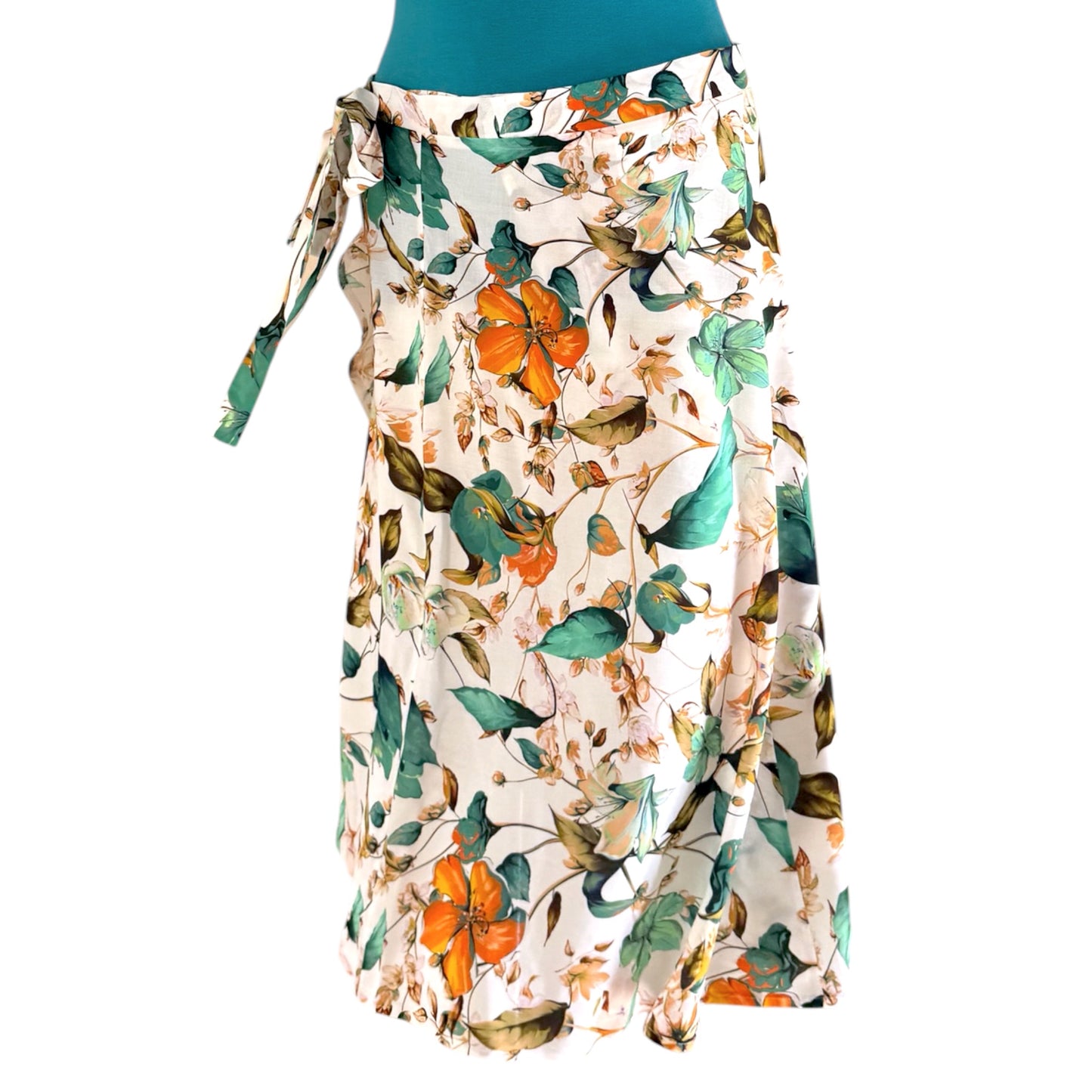 BOW2FLOW Wickelrock Tanzrock - Blüten Grün / Orange auf Creme - LIMITIERTE STÜCKZAHL