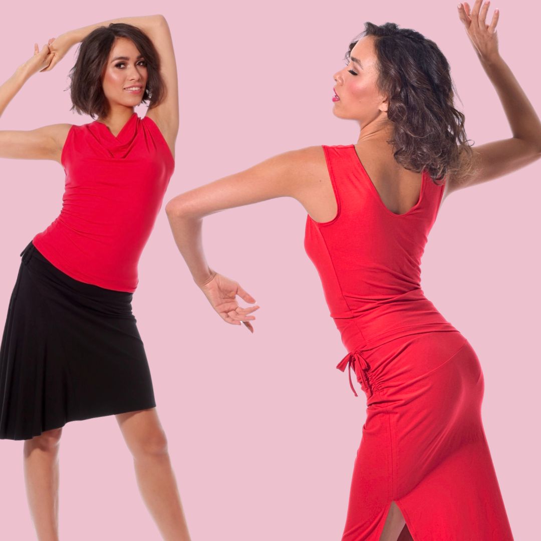 Top de baile y tango La Habana - Cuello cascada se encuentra con color señal: no hay más wow - ahora también en talla XL