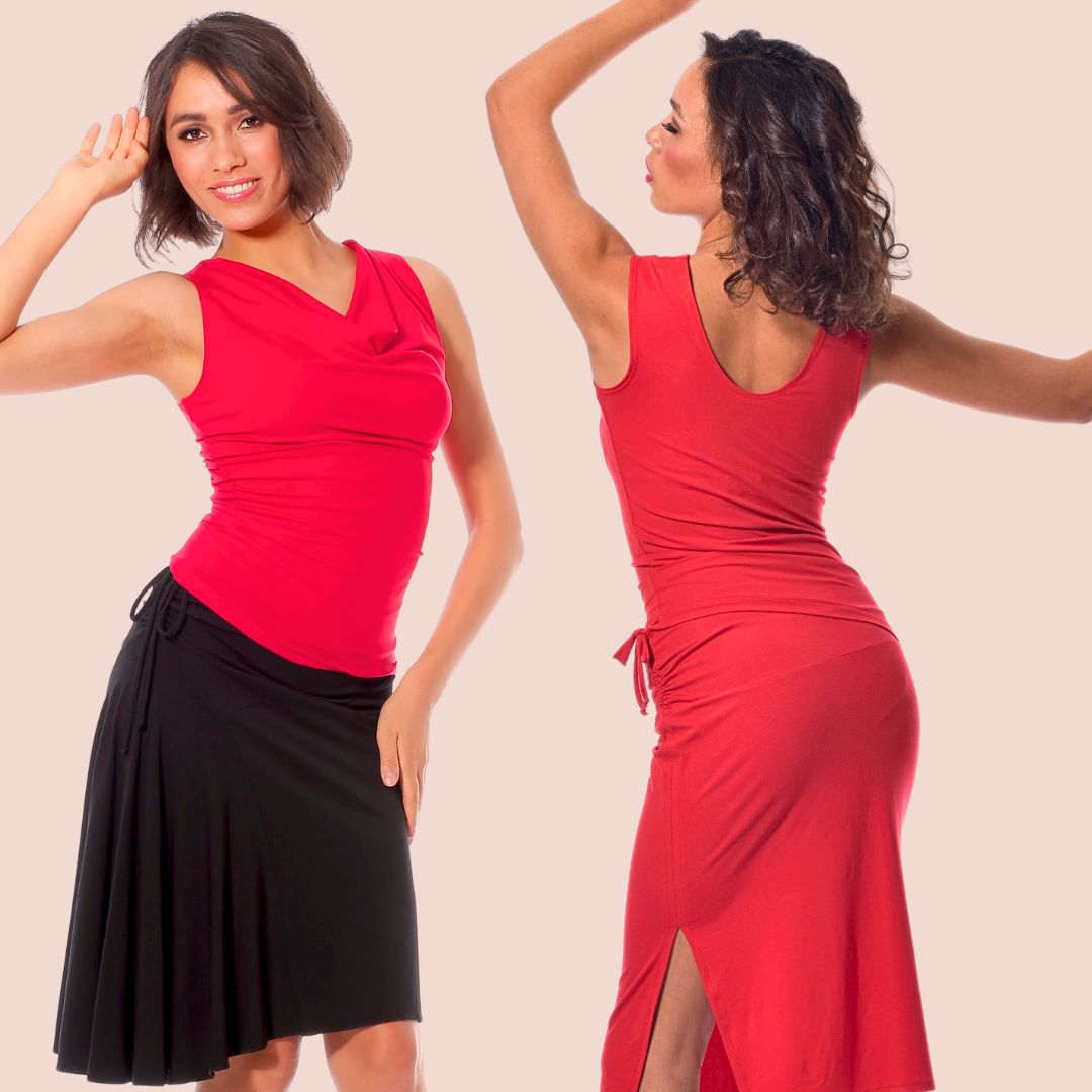 Top de baile y tango La Habana - Cuello cascada se encuentra con color señal: no hay más wow - ahora también en talla XL