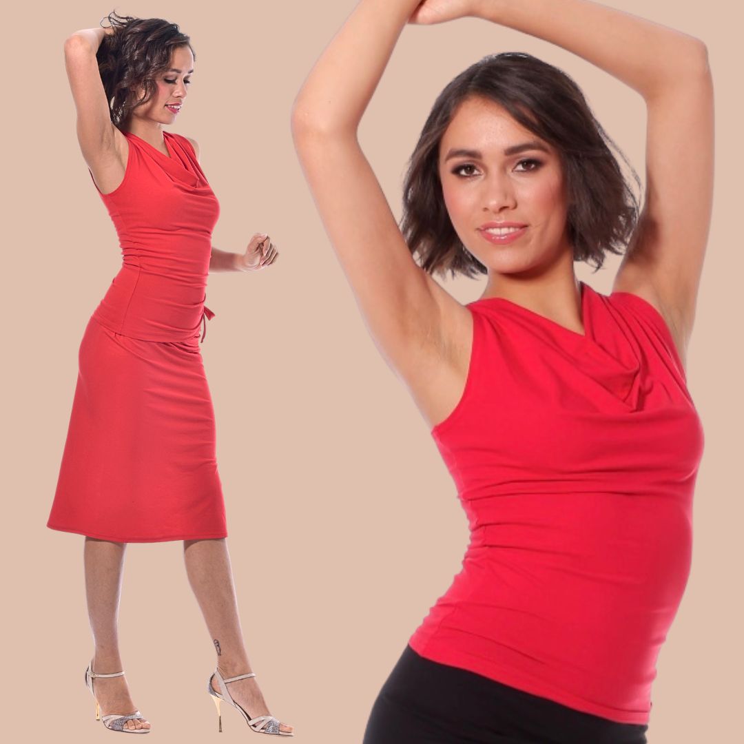 Top de baile y tango La Habana - Cuello cascada se encuentra con color señal: no hay más wow - ahora también en talla XL