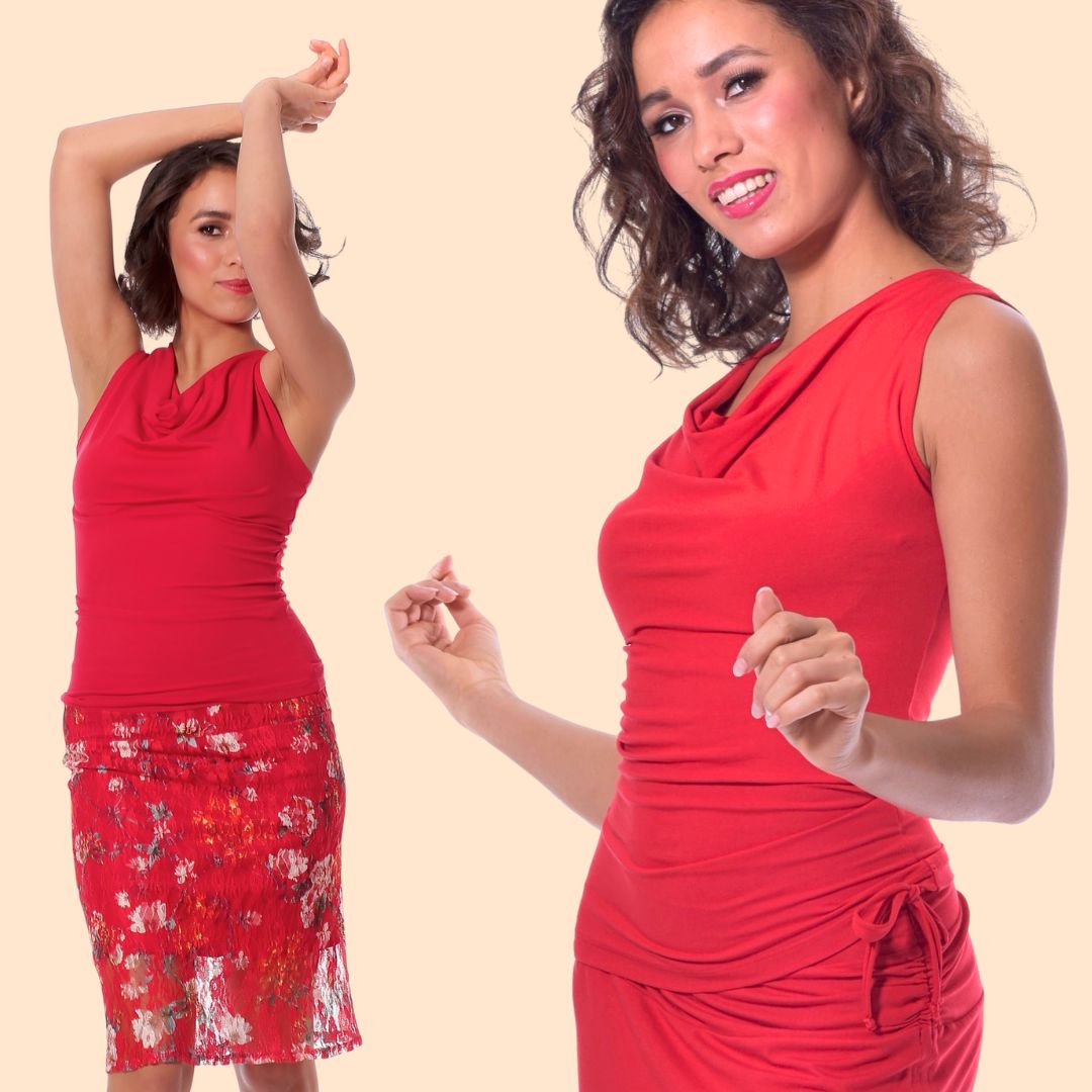 Top de baile y tango La Habana - Cuello cascada se encuentra con color señal: no hay más wow - ahora también en talla XL