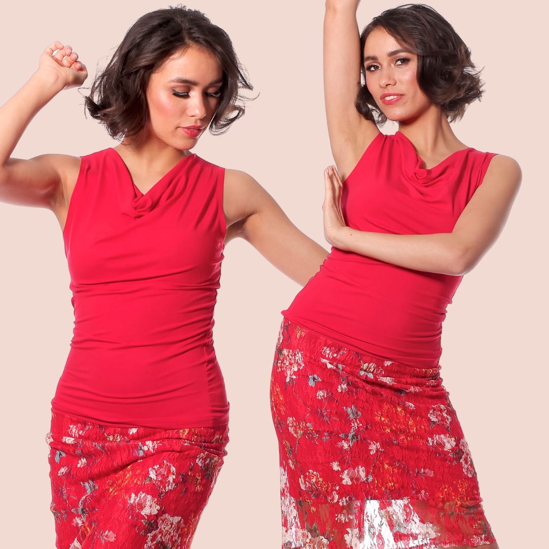 Top de baile y tango La Habana - Cuello cascada se encuentra con color señal: no hay más wow - ahora también en talla XL